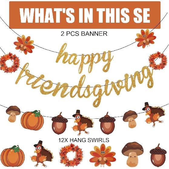 Happy Friendsgiving Banner Prestrung, Happy Thanksgiving Party Decorations, Friendsgiving Supplies for Party Home Office Mantel, NO DIY