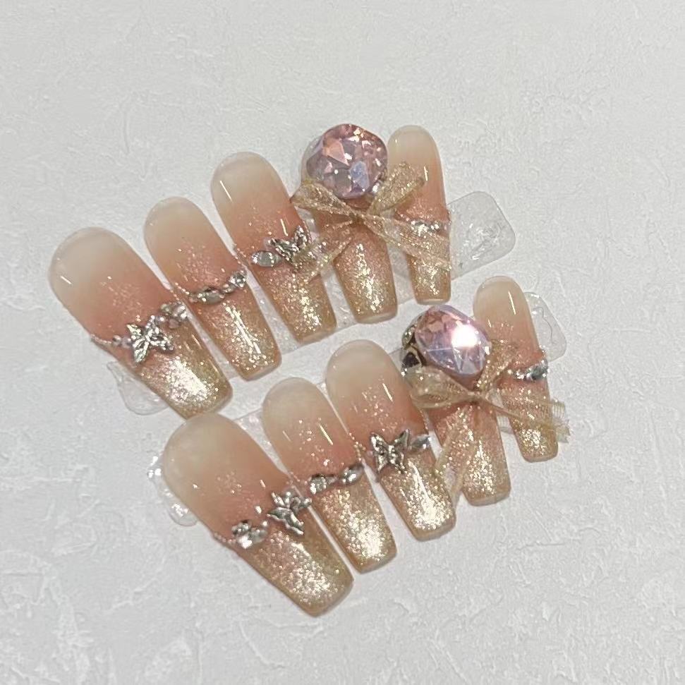 Wearing Nail Pieces Pure Handmade Egyptian Pharaoh Golden Queen Fake Nail Patch Flash Butterfly Diamond Manicure Removable