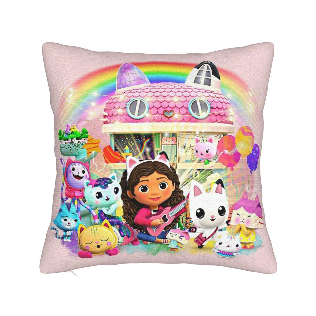 Gabby Dollhouse Cartoon Pillowcase Polyester Cushion Cover Decorative Cute Animals Pillow Case Cover Home Square 45X45cm