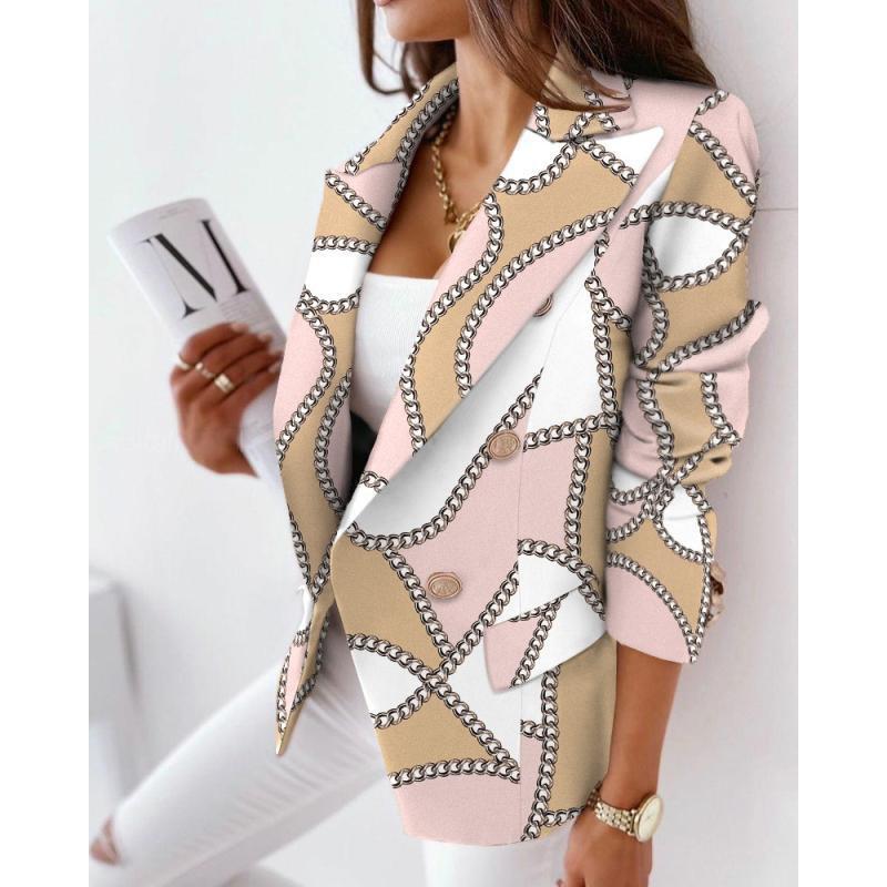 2023 New Spring Autumn Hot-Selling Long Sleeve Double-Breasted Printed Blazer Jacket Double Extra Large (2XL)