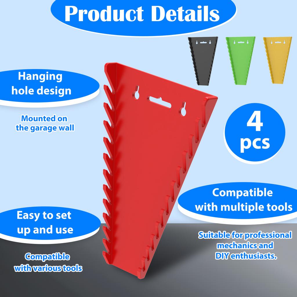 4Pcs Magnetic Wrench Storage Organizers Wrenches Magnetic Holder Wall Mounted Toolbox Holder Stand for Up To 64 Wrenches