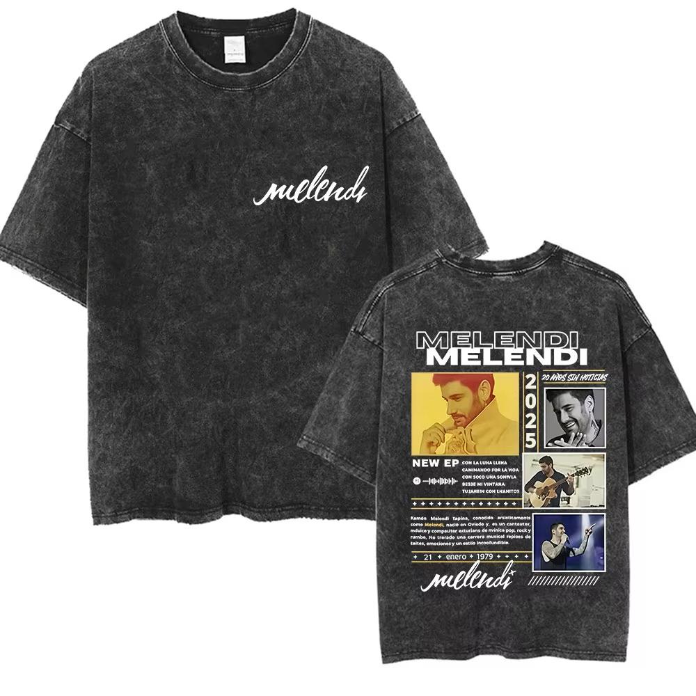 Rapper Melendi Tour Vintage Washed Graphic TShirt Mens Hip Hop Fans Gift Short Sleeve T Shirt Pure Cotton Tees Streetwear