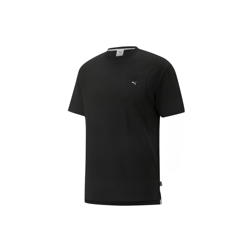 Puma Solid Color Pocket Embroidered Logo Short Sleeve T-Shirt Unisex Tops Black 533463-01