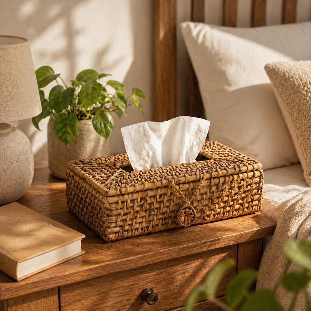 Eco Decx Handcrafted Rattan Tissue Box  Holder, Woven Tissue Paper Cover for Bathroom, Dining Table & Home Decor, 23 X 15 X 9 Cm