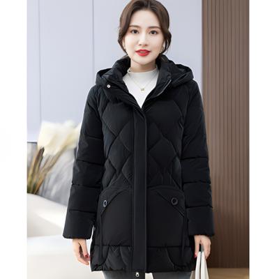 Kadın Kış Rahat Kapüşonlu Ceket Pamuklu Dolgulu Mont Şişme Mont Orta Uzunlukta Sıcak Pamuklu Parkalar Mont Anne Dış Giyim