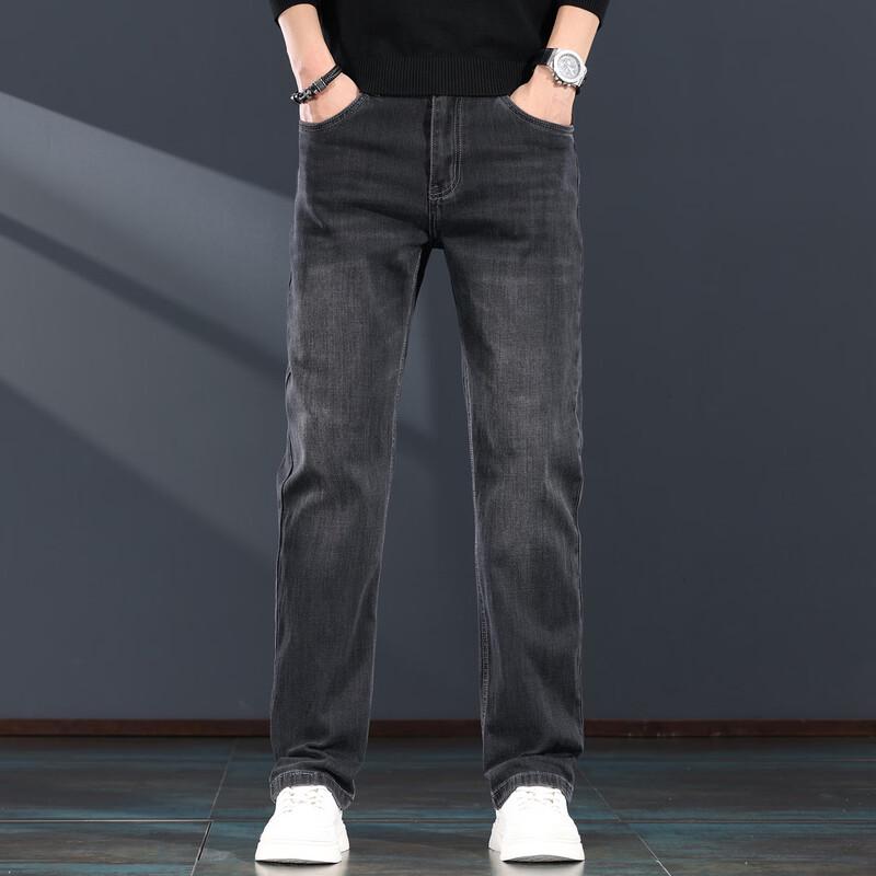 Jieluonuo Men s Loose Straight Leg Thickened Stretch Jeans 30