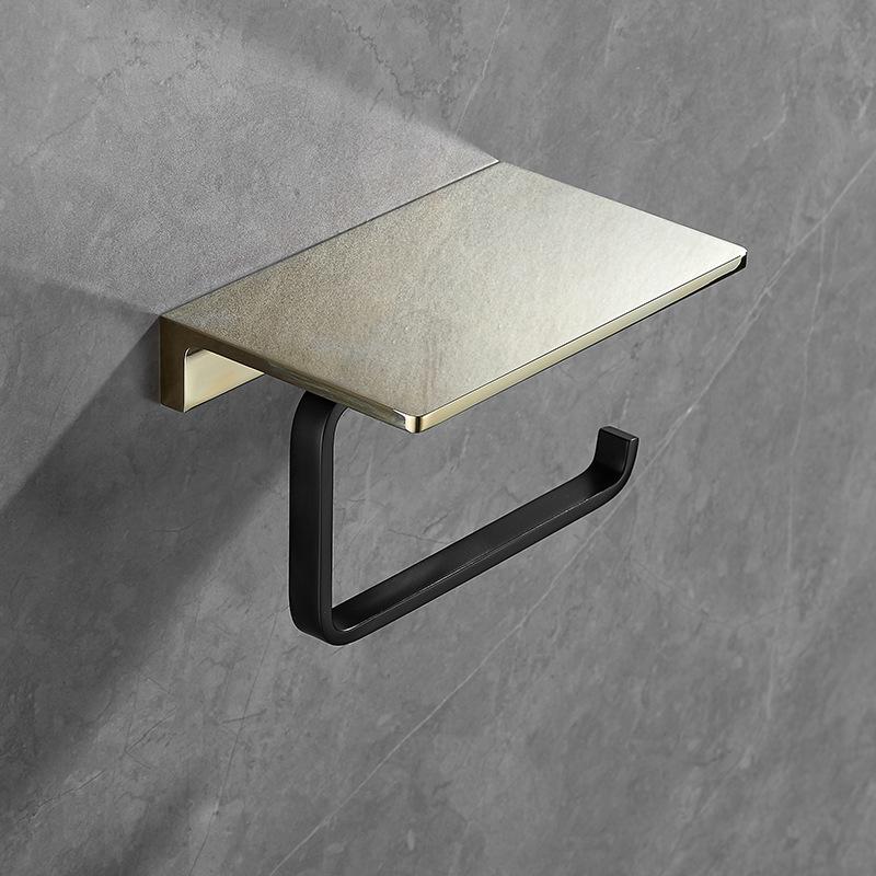 Tuqiu Držák toaletního papíru Kartáčované zlato Držák na papírové kapesníky Mosazný držák na telefon Držák papírové role s odkládací policí na telefon