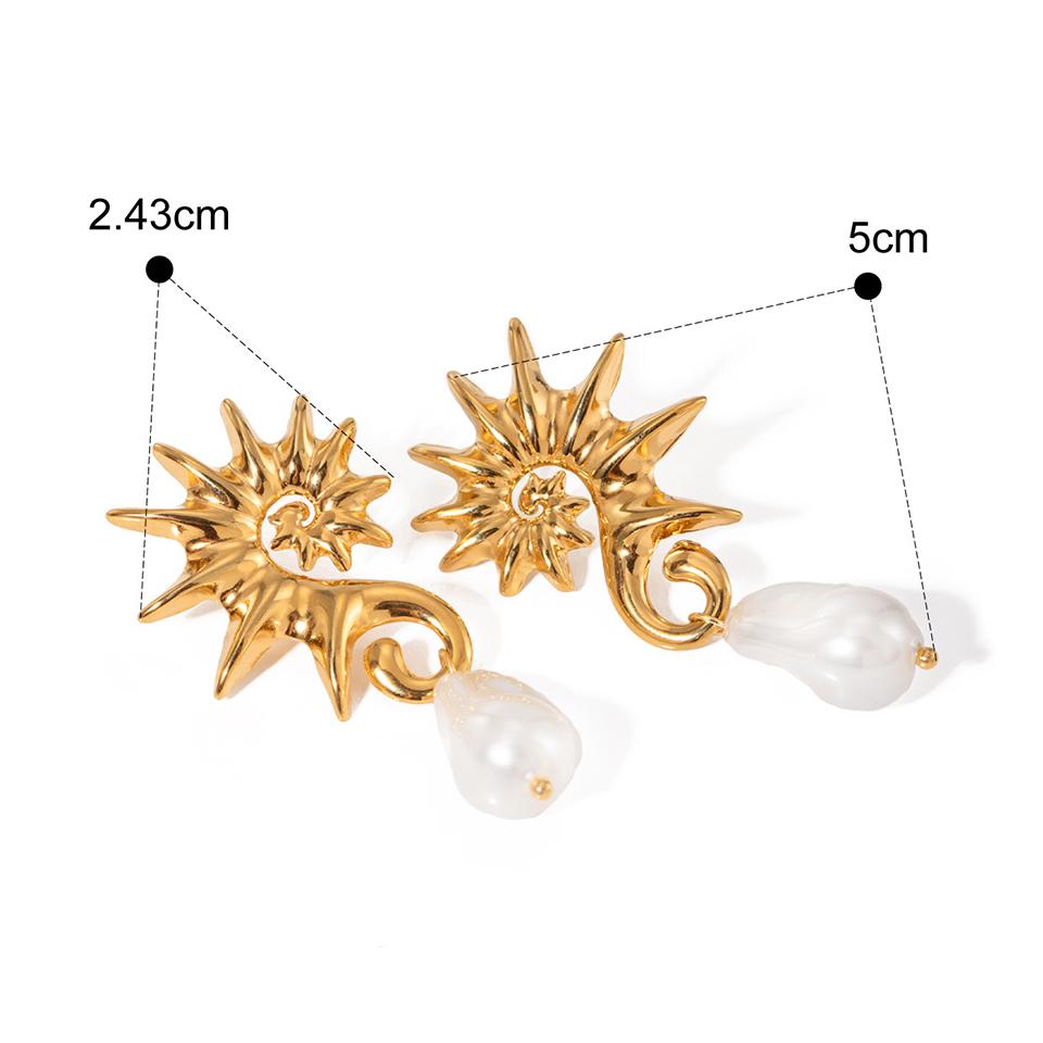 

Stainless Steel Seahorse Shape Imitation Pearl Hanging Earrings PVD Plated Gold Statement Charm Rust Proof Jewelry for Women