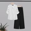 ZANZEA Women Long Sleeve Stripe Blouse and Long Pants Casual Two Piece Suit Sets