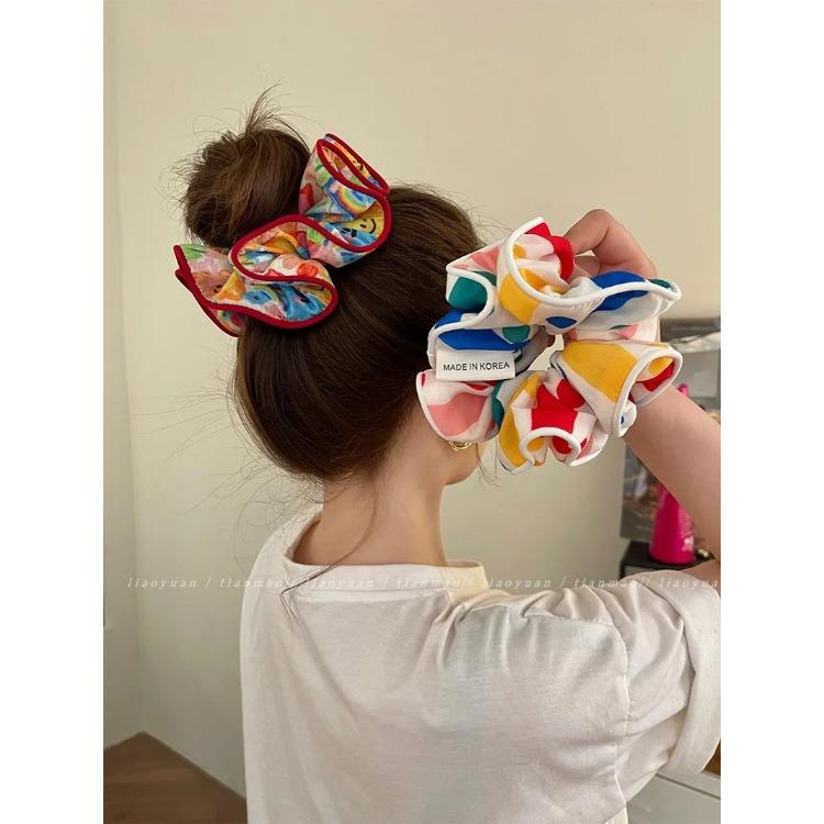 Koreanische Mode Großer bedruckter Scrunchie Damen Mädchen Elastisches Haar Gummiband Accessoires Haargummi Haarreif Seil Kopfschmuck