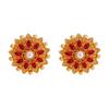 European Retro Geometric Red Metal Earrings with Pearl Flower Studs