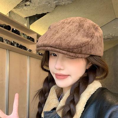 Korean Progressive Hat for Women In Autumn and Winter with Round Face Beret Big Head Circumference Small Newsboy Hat  Reverse Peaked Hat