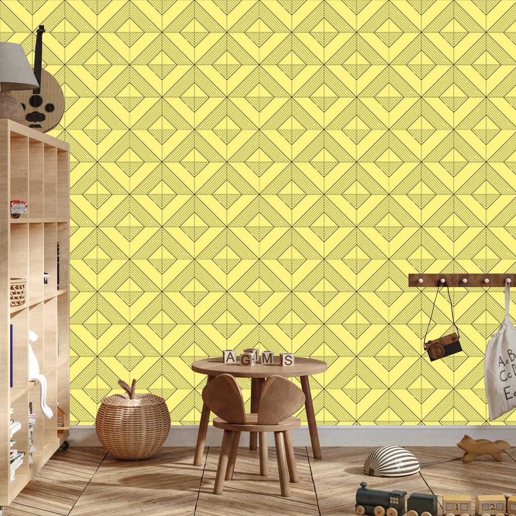 Geometric rhombus wallpaper yellow and cream for living room and bedroom 50x1000