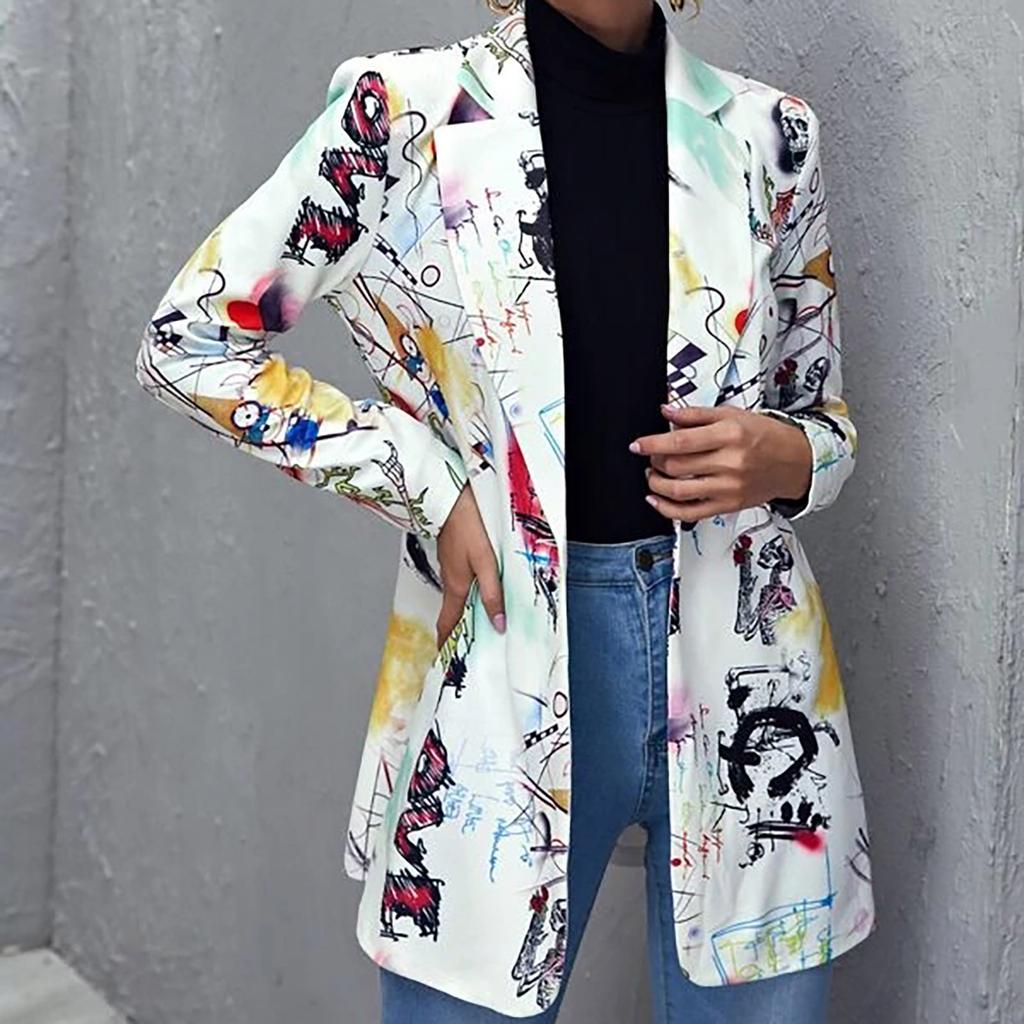 Women's Fashion  And Winter Newspaper Does Not Locate Printed Small Suit Jacket