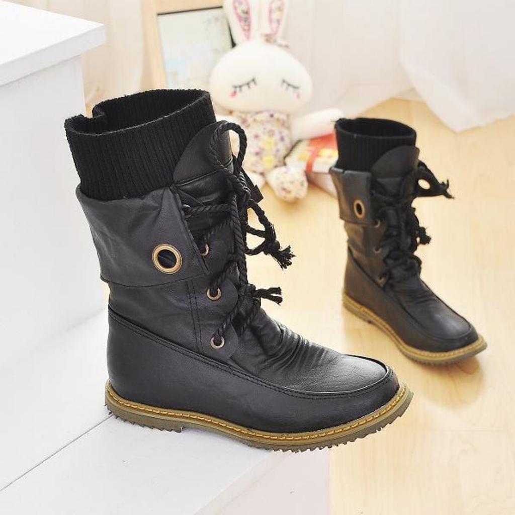 Spring and Autumn Fashion Flat Bottom Medium Boots Martin Boots Student Strap Women's Boots
