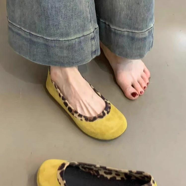 Flat Bottomed Loafers Leopard Print Ballet Women's Shoes 2025 New Women's Shoes