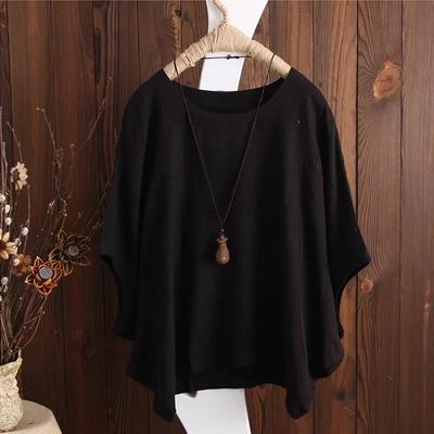 Tricou cu mânecă scurtă din bumbac și in Bluză de vară cu mânecă liliac de damă, de culoare uni, pulover cu gât rotund