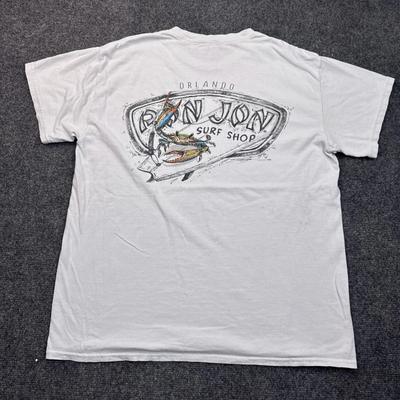 Ron Jon Surf Shop Orlando T-Shirt Herren Größe L Weiß Beidseitiges Surf-T-Shirt