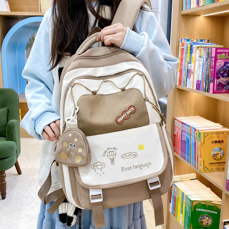 Three-Piece Backpack Set Color Block Student Schoolbag Girl Large Capacity Backpack
