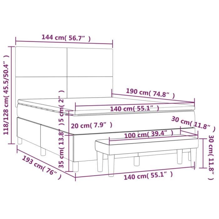 VidaXL Lit à sommier tapissier avec matelas Noir 140x190 cm Tissu - Modèle 3136991
