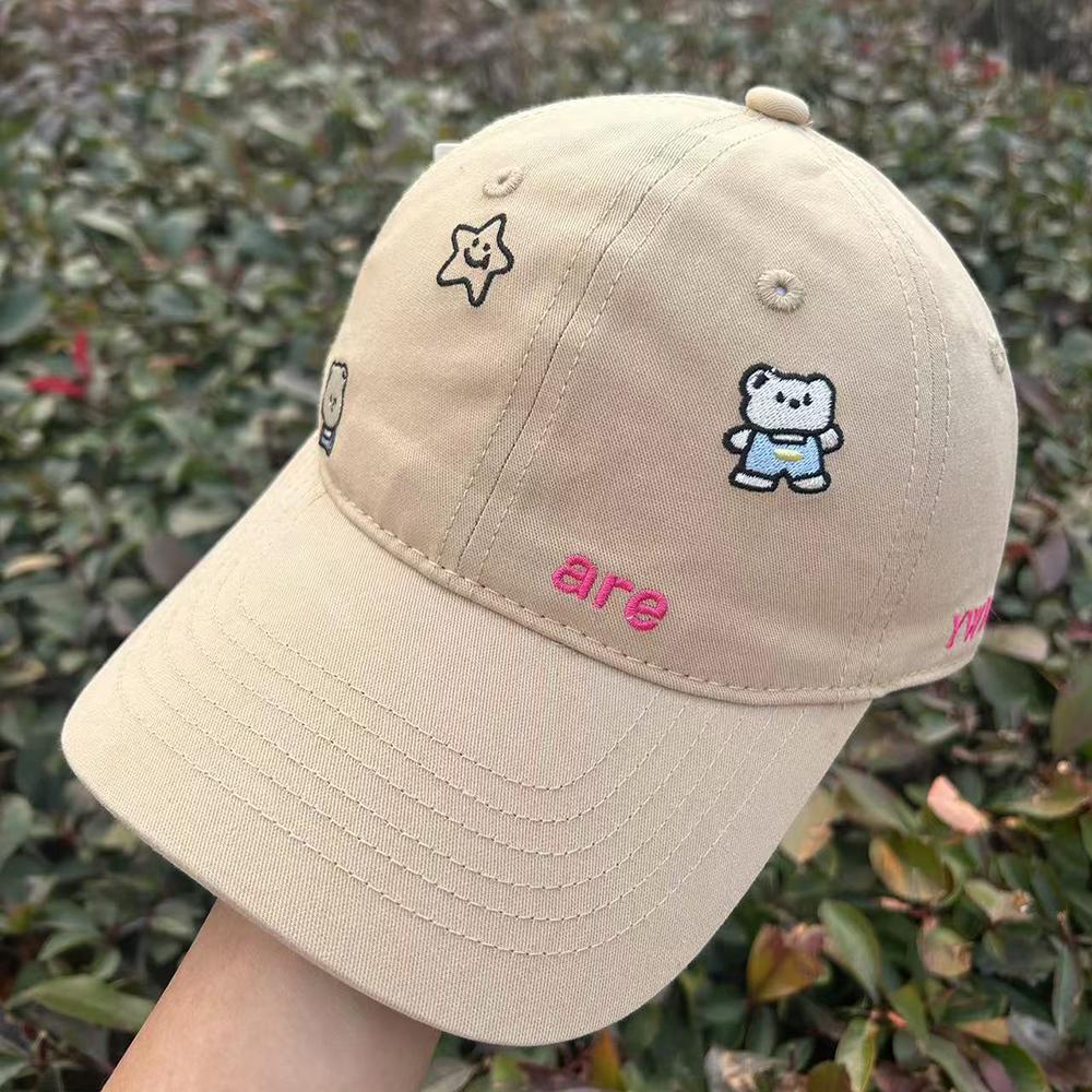 Korea Cute Bear Star Embroidery Baseball For Lady Women Girls Student Cotton Hat High Quality Big Head plain Gorras Sun Cap