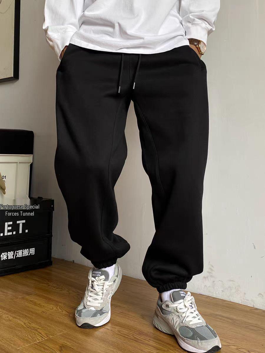 

Американські Повсякденні Бунтарські Чоловічі Високоякісні Широкі Спортивні Штани на Шнурку, 400Г Террі, Універсальні Спортивні Штани з Манжетами, Модний Стиль. 2XL чорний