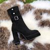 Frosted Thick Heel Slim Retro European and American Platform Zipper Western Boots Women's 2025 Autumn and Winter New Fashion Martin Boots