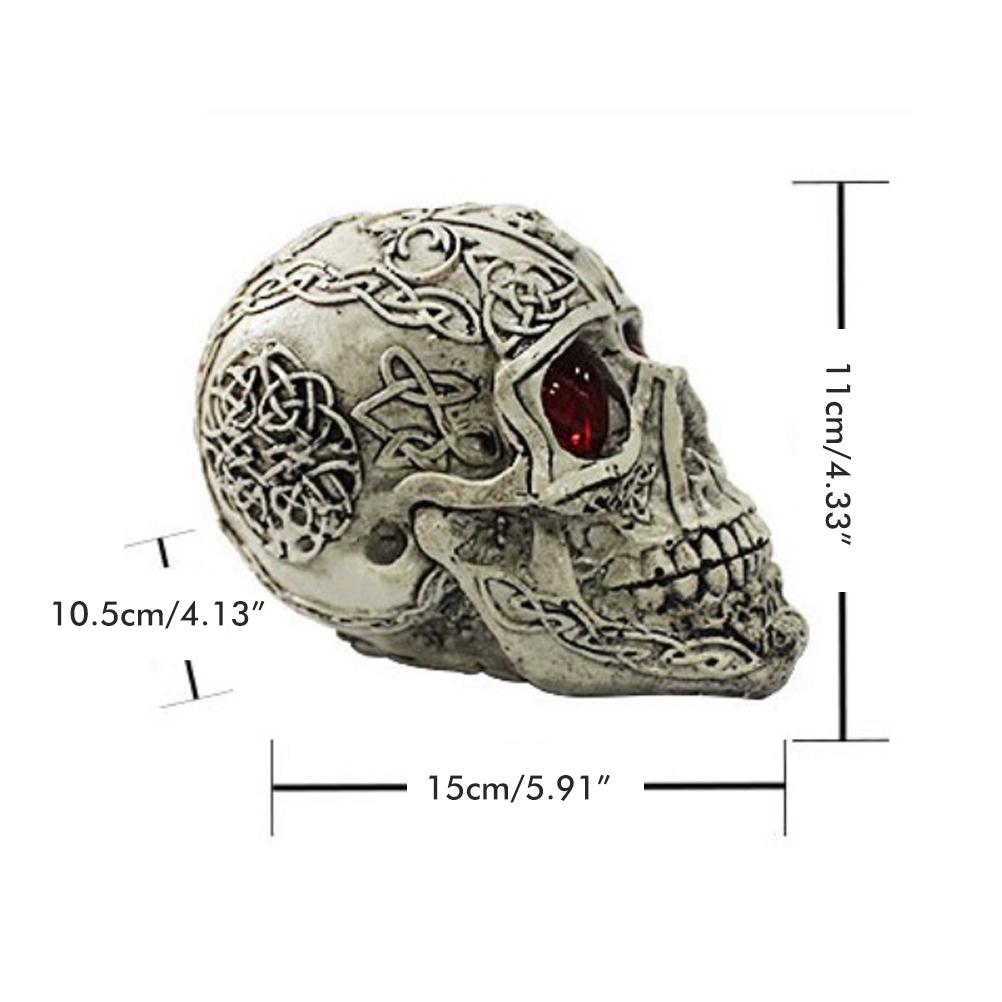 Halloween Skeleton Head Statue with LED Lights Novelty Resin Skeleton Head Figurine Haunted House Props Tabletop Desk Home Office Decor