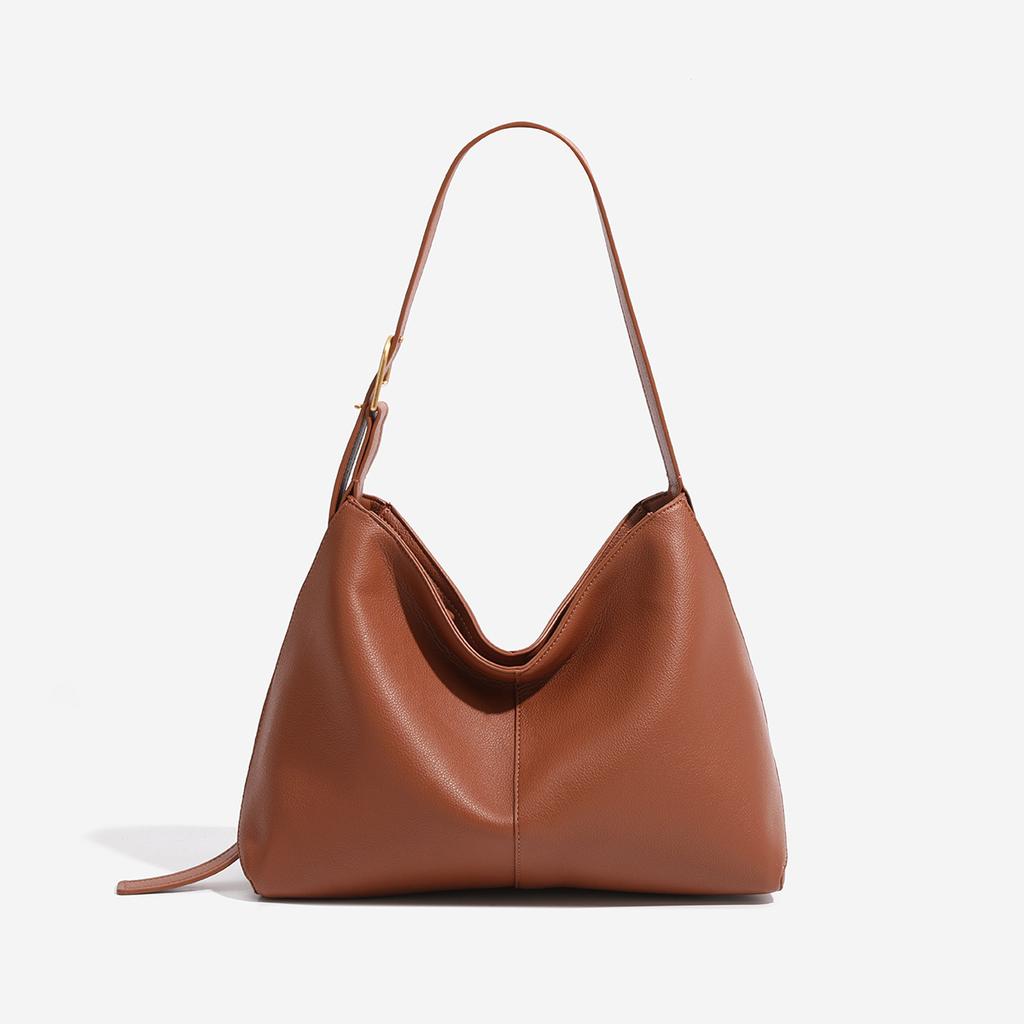 Celebrity-style vegetable-tanned leather wrap-around hobo bag for women, 2025 new model, large-capacity commuter tote bag, shoulder and crossbody bag