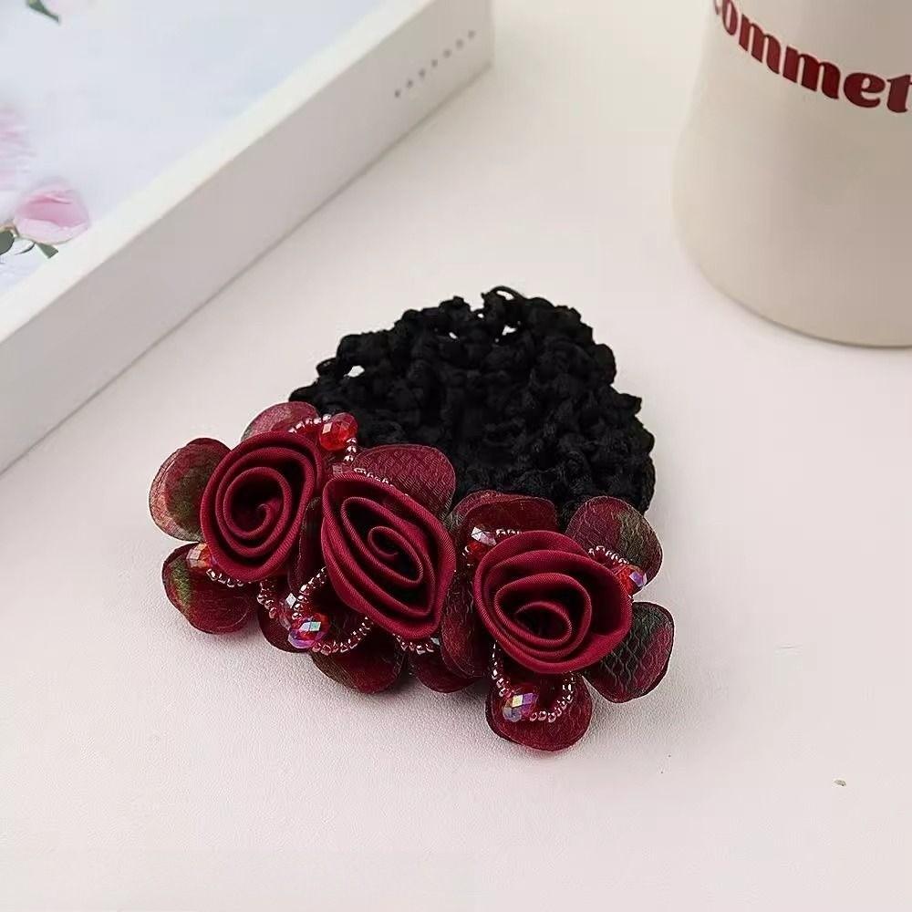 Retro Style Flower Hair Net Updo Styling Tool Net Pocket Headdress Bun Cover For Women Female