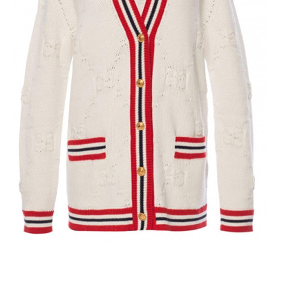 GUCCI Sylvie Web Knit Cardigan 'Ivory/Red' 574182-XKARR-9376