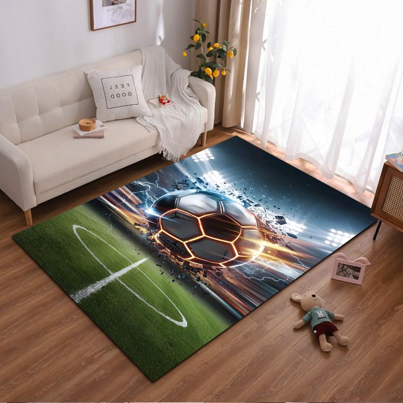 Modern Football Pattern Carpet with Green Field and Fiery Ball Design Suitable for use as an anti-slip for living room bedroom sofas 40x60cm( 15x23in )