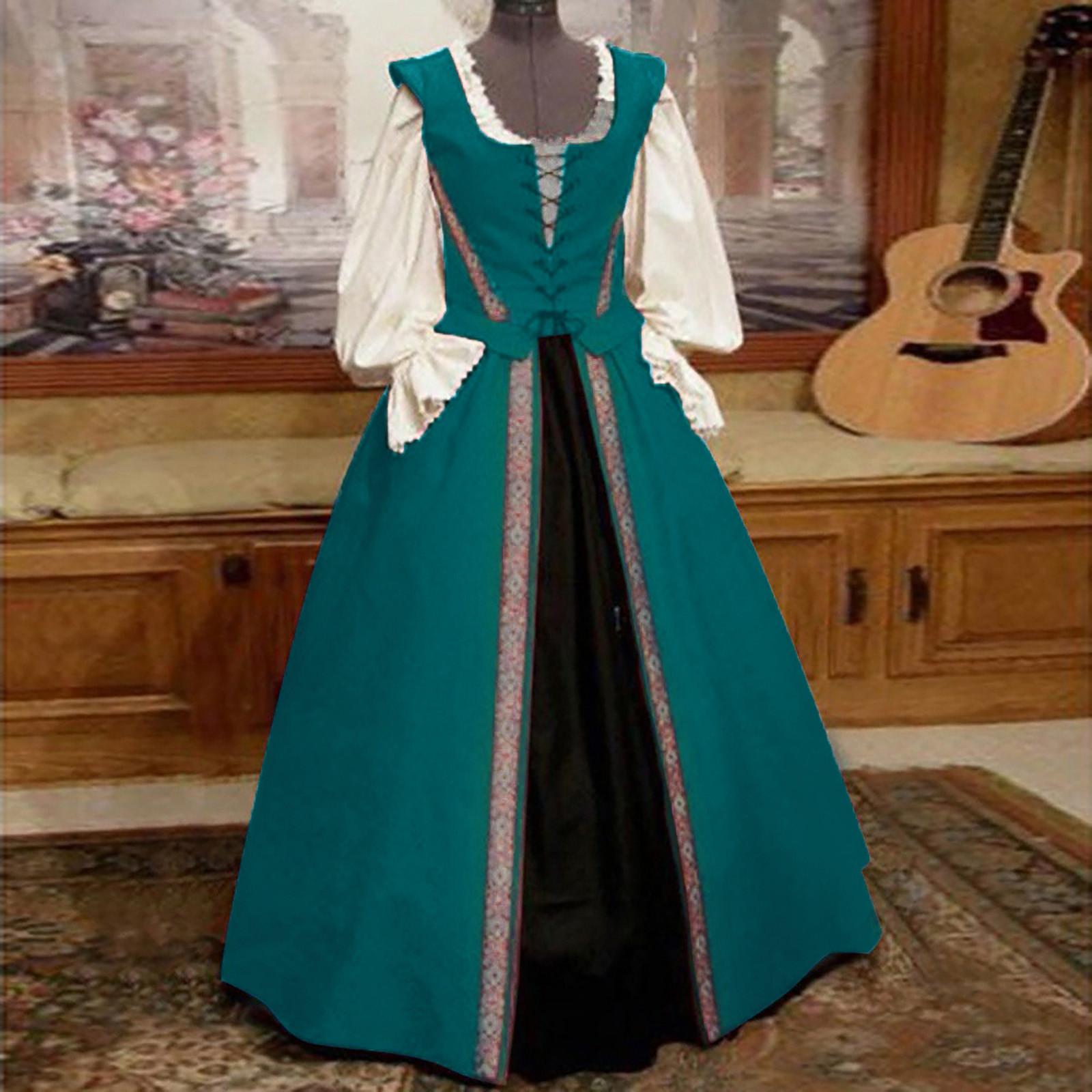 

Женские осенне-зимние готические бальные платья в стиле ретро с цветочным принтом, платье из двух частей XXL синий