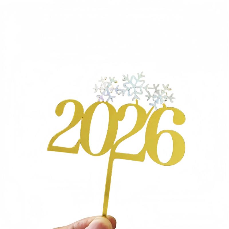 

1 шт. Золотой топпер для торта «Новый год 2026», топпер для кекса на Рождество, украшения для торта для новогодней вечеринки A9