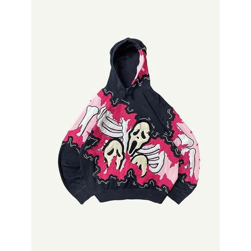 2026 Skull Print Hoodie Men - Lightweight Air Layer Sweatshirt Casual Streetwear Long Sleeve Pullover With Front Pocket