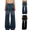 Blugi Damă cu Elasticitate Medie, Pantaloni Denim Drepți la Modă cu Buzunare