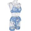Sexy Lingerie Set Women Lace Panel Deep V Open-buttock Peach Heart Suspenders Bowknot Cross Garter Three-piece Underwear Suit