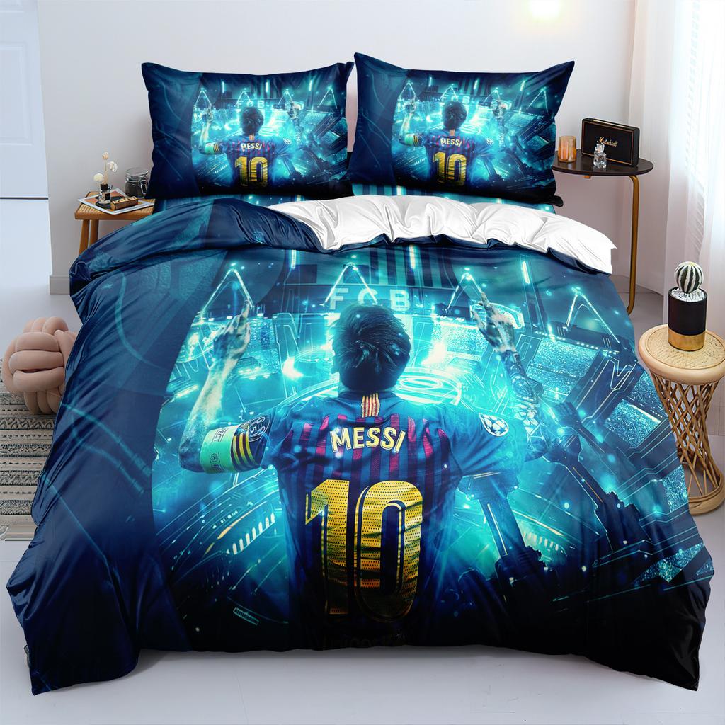 Ny Fotbollsstjärna Sängkläder Set M-Messi Påslakan Set Med Örngott 2/3 delar Tonåringar Täckeöverdrag Enkel Dubbel Stor