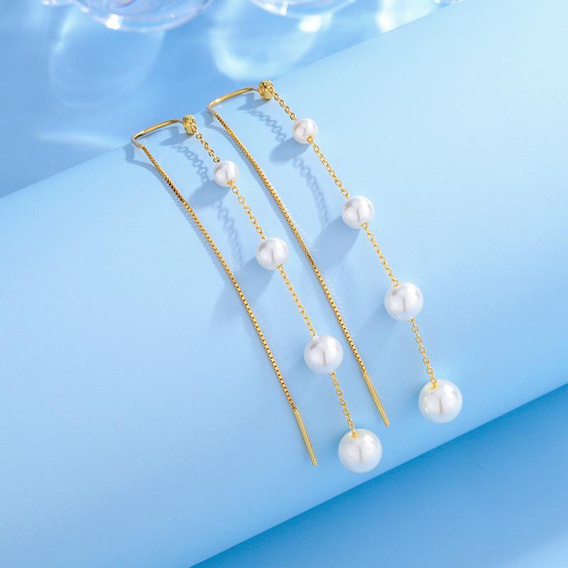 S925 Sterling Silver Korean-Japanese Style Pearl Tassel Ear Threads