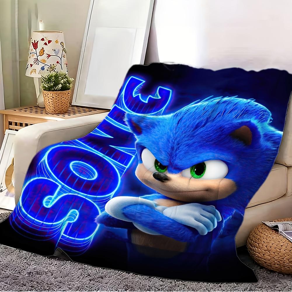 1pc, 2D Flat Design S-Sonic Flannel Throw Blanket, Machine Washable - Two Sizes Available 75*100/100*150cm, Ideal for Sports Enthusiasts, Ho