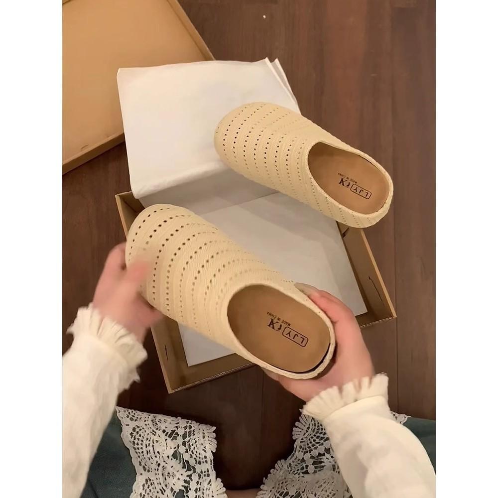 thick-soled inner height-increasing shoes, fisherman's bag head half slippers, women's summer wear new one-pedal sandals single shoes