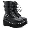 Fashion Sexy Buckle Women's winter high boots Leather Block Heel Gothic Black Punk Style Platform Shoes Female Footwear Women's shoes