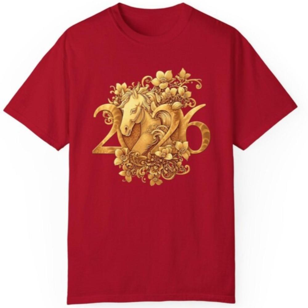 2026 Year of The Horse Shirt Chinese New Year Tee Lunar New Year Gift Tshirt Gold Horse Zodiac T-shirt Women Fashion Tops