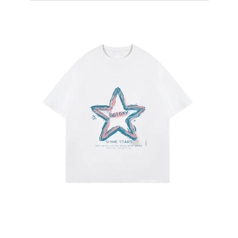 Oversized T-Shirt White Galaxy Star Print Shine Stars Text Casual Streetwear For Women