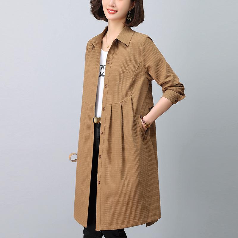 

2024 Women s Mid-Length Trench Coat: Chic Spring & Autumn Fashion for Mature Women XXL for 135-145 jin хакі