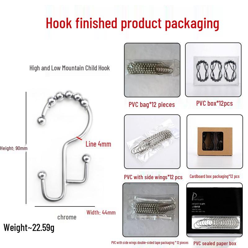Stainless Steel Double-Sided Bath Curtain Hooks, Tool-Free Install, Sliding J-Hook Design