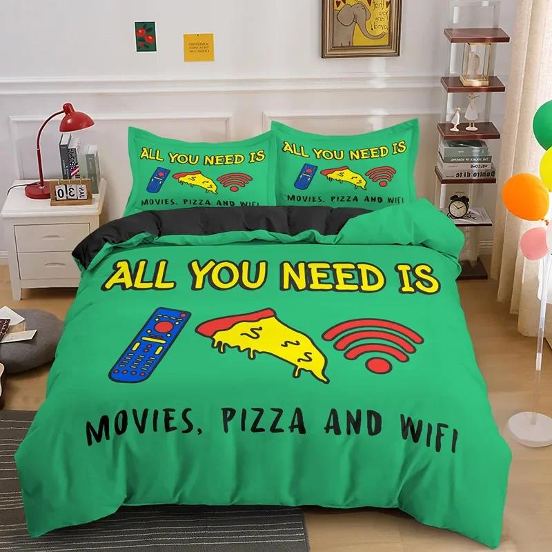

Game Pizza King Queen Duvet Cover Cartoon Gamepad Skateboard Bedding Set Youth Cool Headphone Wifi 2/3Pcs Polyester Quilt Cover 70x133cm 2pcs