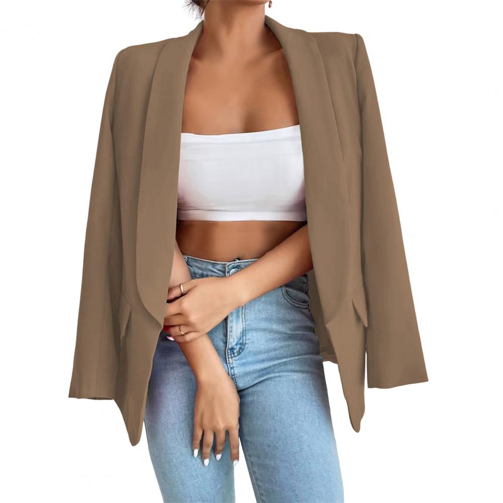 

Женский костюм, пальто с лацканами, длинный рукав, открытая передняя расстегнутая планка, пиджак, однотонная свободная деловая верхняя одежда M хаки