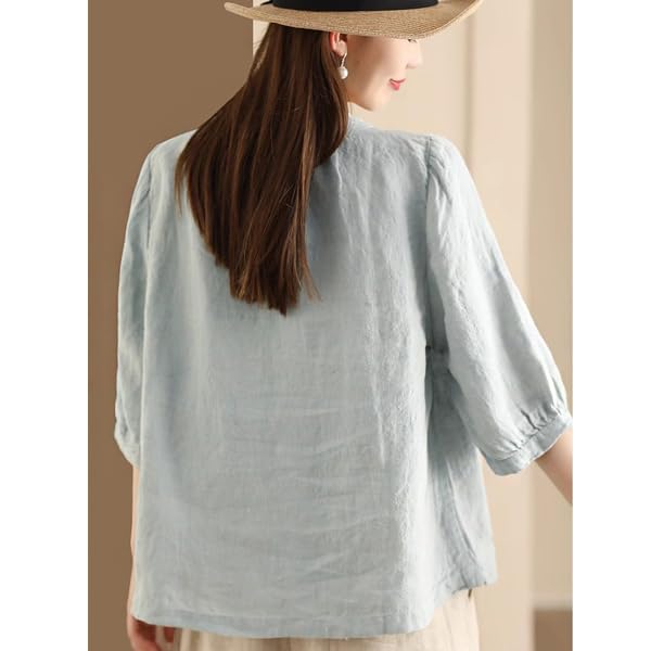 Blouse for Short Sleeve Cotton Linen Large Ruffle [Ailiyumo] Women, Shirt, Linen, Thin, Shirt, Size, Summer, Top, Sleeves, Natural, Cute, Everyday,