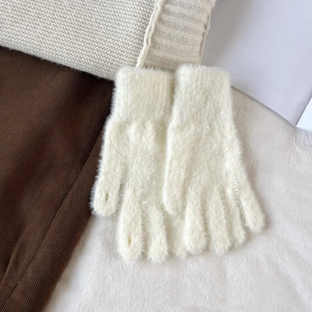 

Windproof Five Fingers Gloves Thickened Fleece Cycling Gloves New Winter Gloves Students бежевий